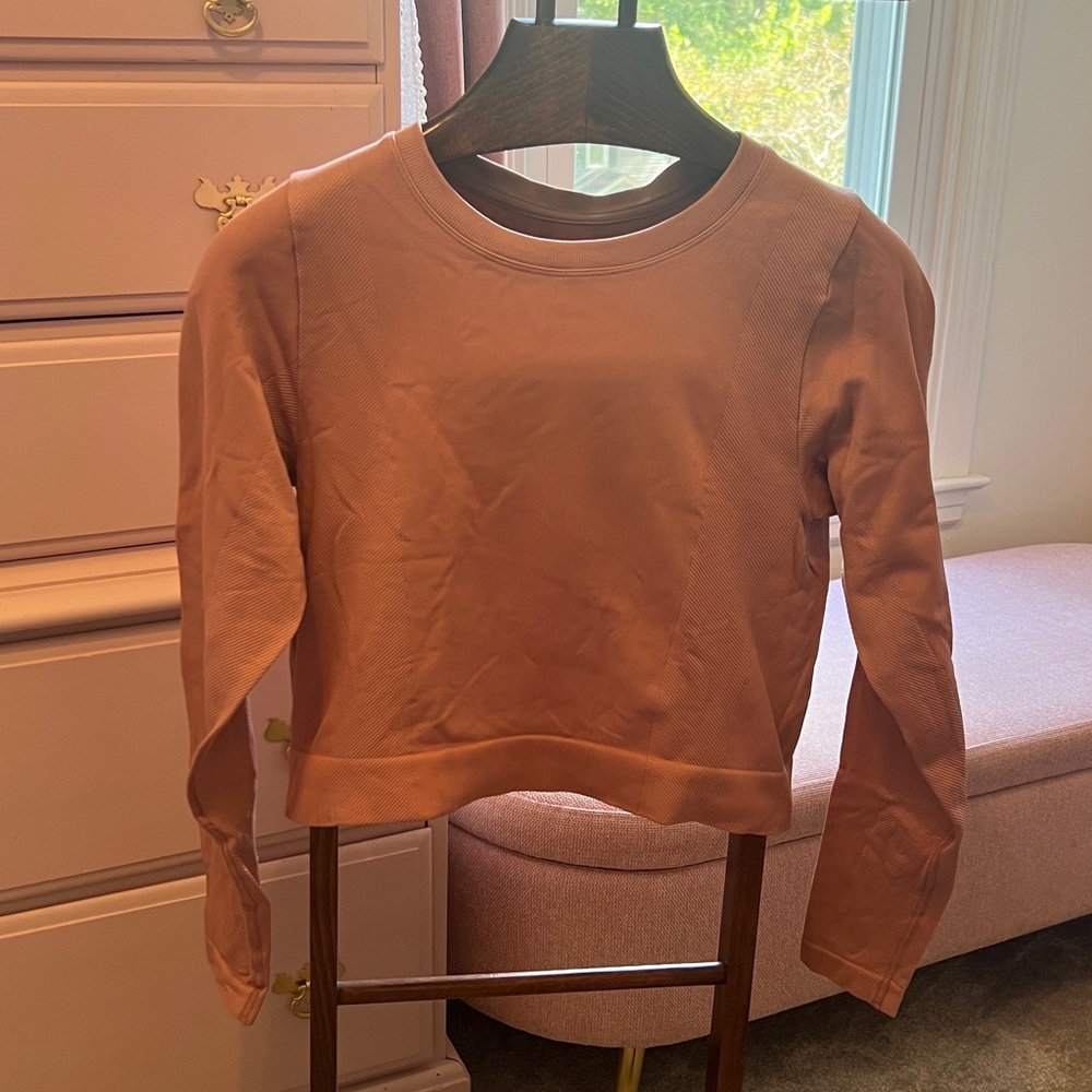All In Motion Taupe Pink Long Sleeve Crop Workout Top